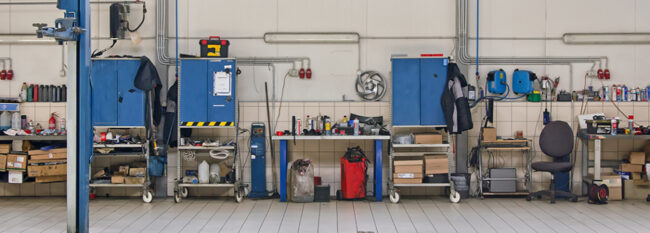 View of tools put away and organized in a workshop