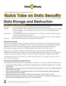 Front page of Quick Take on Data Security: Data Storage and Destruction script