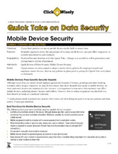 Front page of Quick Take on Data Security: Mobile Device Security