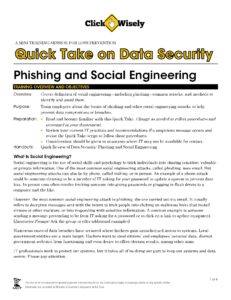 Front page of Quick Take on Data Security: Phishing and Social Engineering script