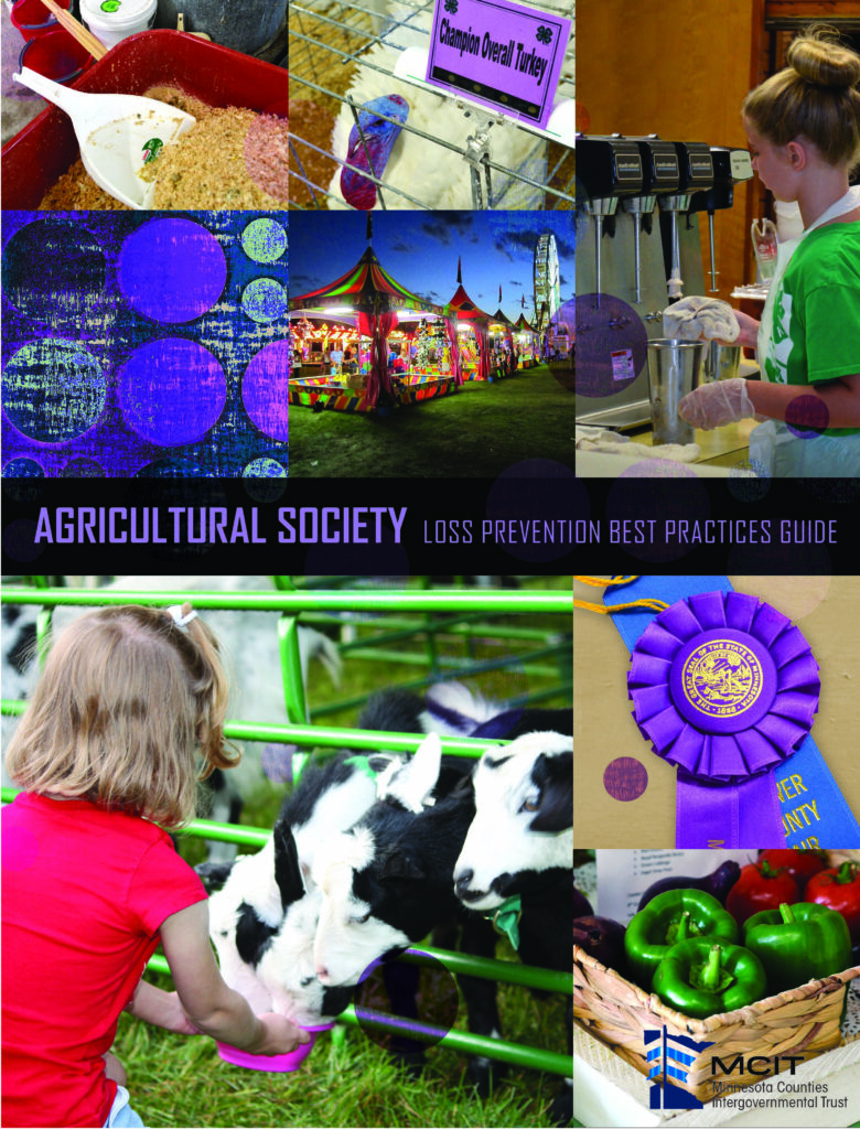 Cover of Agricultural Society Loss Prevention Best Practices Guide shows several images from county fair activities