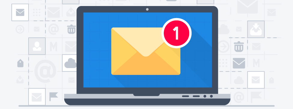 Laptop and email notification on screen in pop-up bubble. Vector illustration in flat design style.