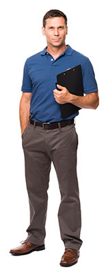 Thirty-something causal businessman with clipboard isolated on White background