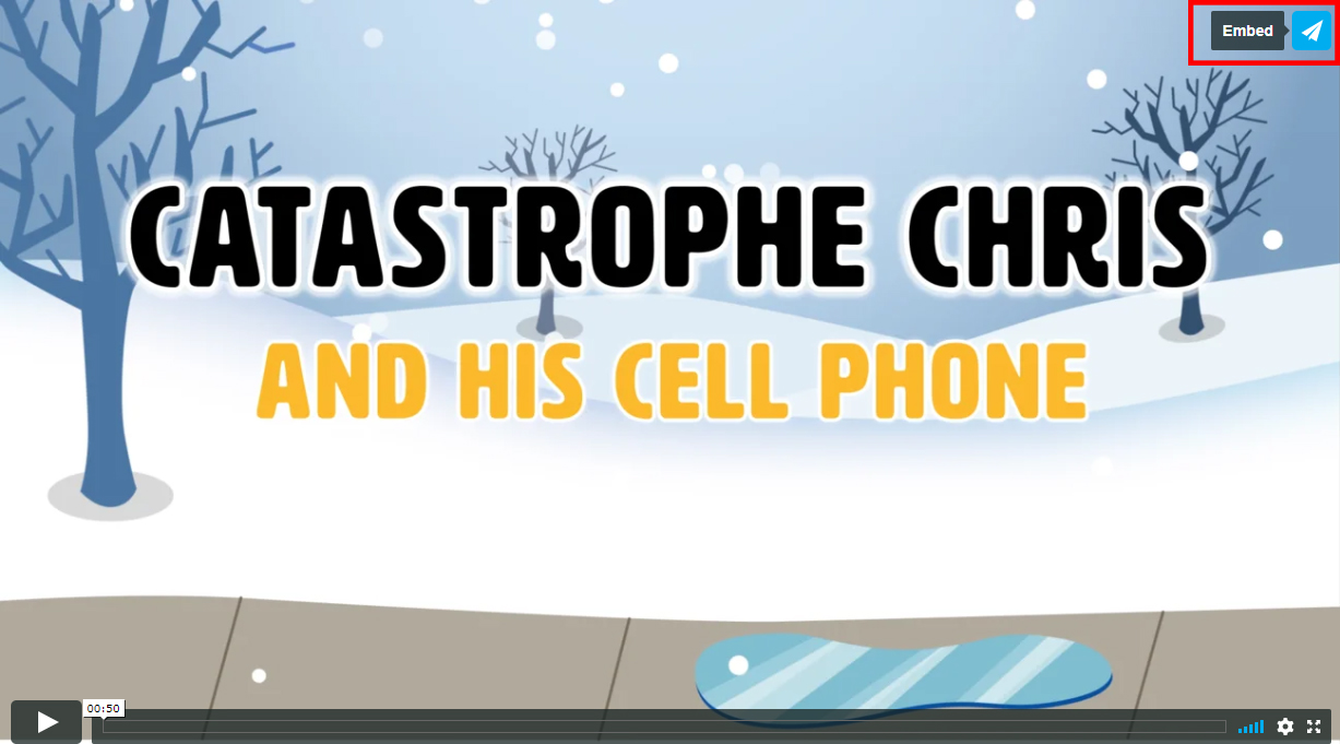 Screen shot of embedded video with airplane icon boxed in top right corner