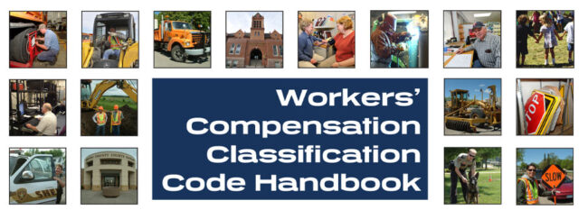Cropped section of MCIT Workers' Compensation Classification Code Handbook shows small photos of various roles around county operations