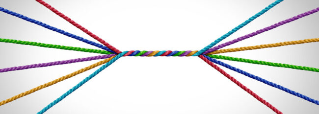 Rope of 6 different colors intertwined at the center.