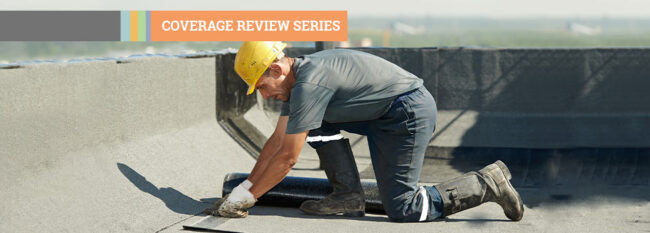 Coverage Review Series - Man fixes roof of office building