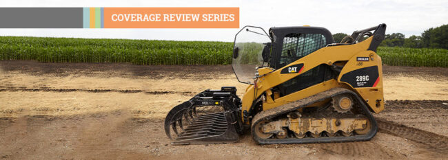 Coverage Review Series - Mini dozer rolling on dirt near a farm field