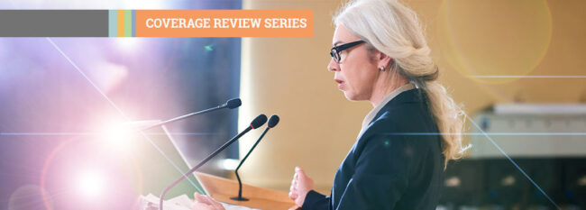 Coverage Review Series - Woman giving a speech