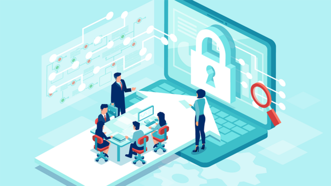 Illustration of team working together to create strong cyber security plan