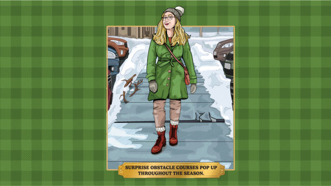Minnesotans Know Winter: Walking on Snow and Ice Woman successfully walks around snow, ice, heaved pavement during winter to avoid a slip and fall incident