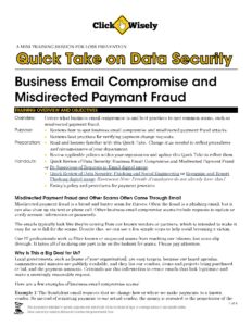 First page of Quick Take on Data Security: Business Email Compromise and Misdirected Payment Fraud script