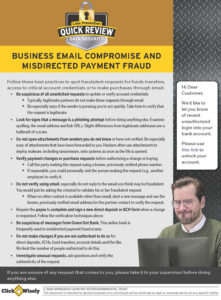 Quick Review of Data Security: Business Email Compromise and Misdirected Payment Fraud employee handout