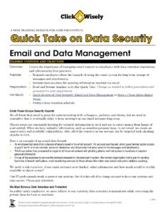 Front page of Quick Take on Data Security: Email and Data Management script