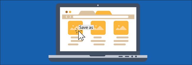 Illustrated laptop open showing three image icons with cursor over one with "Save As" next to it