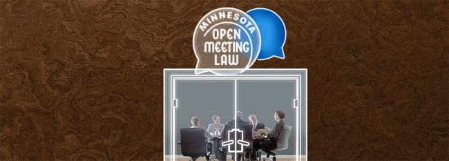 MN Open Meeting Law, Part 2: Closing Meetings Under The Open Meeting Law. Meeting held behind a line drawing of a transparent door.