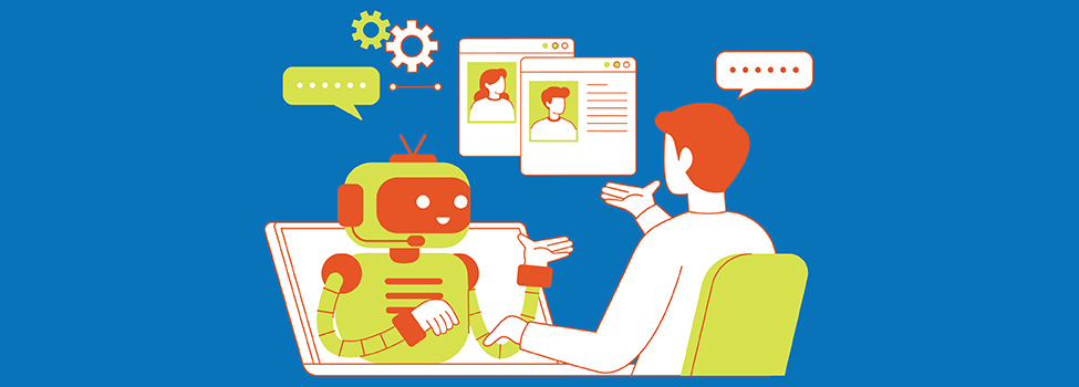 Illustrated concept of person using artificial intelligence system