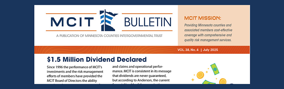 Cropped front page of July 2025 MCIT Bulletin newsletter against a dark blue background