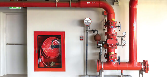 Fire suppression system pipes, pumps and hose