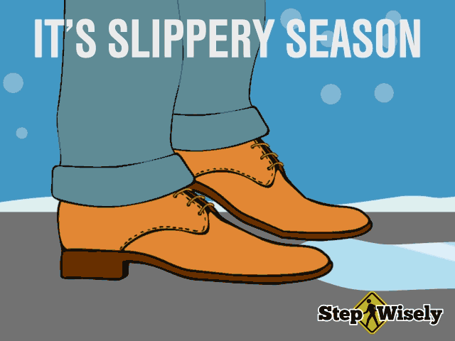 Man slips when steps on icy patch while wearing dress shoes but does not slip when wearing snow boots