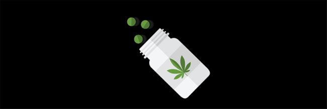 Medical cannabis pill bottle with tablets spilling out
