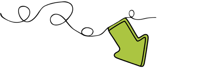 Black looped line with green arrow angled down to right