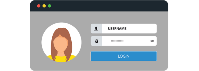 Illustrated log in screen for secured access to network, device or program